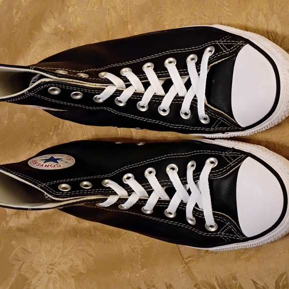CONVERSE All Star Black Leather High-Top Sneakers Men's 9.5 Women's 11.5 - Picture 5 of 12